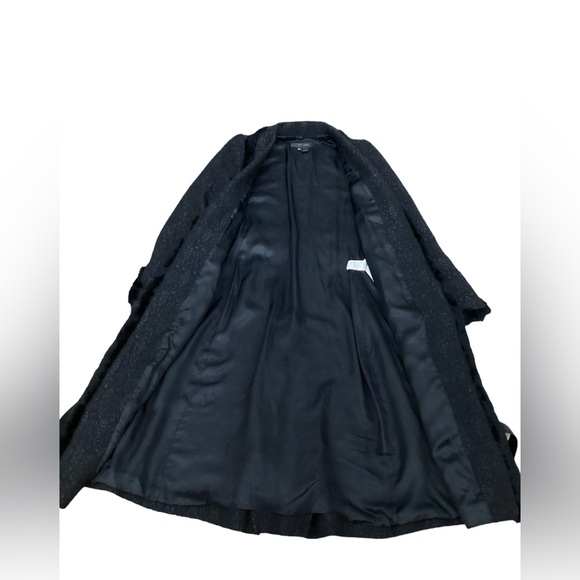 Zara Fur Trim Button Front Belted Long Coat in Black/Silver Metallic Size L - Picture 12 of 16